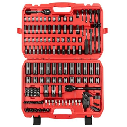 LLNDEI 1/4 & 3/8" Drive Impact Socket Set 186Pcs SAE/Metric - size: 186-Piece 1/4" & 3/8" Drive Socket Set