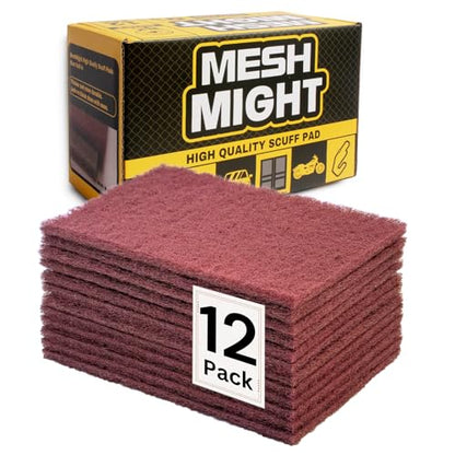 12-Pack 6"x9" Non-Woven Red Scuff Pads - Maroon P320 Aluminum Oxide Abrasive for Scouring, Sanding, Paint Primer Prep - Automotive, Auto Body, Woodworking, Surface Preparation (Maroon) - color: Maroon