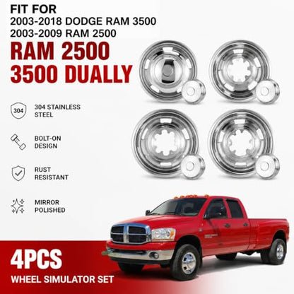 4X 17 Dually Wheel Simulators Fit for 2003-2018 Ram 3500/03-09 Ram 2500 - size: 17"#4