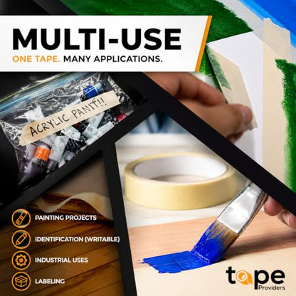 WOD Utility Grade General Purpose Masking Tape, 3/4 inch x 60 yds (Pack of 12) Great for Home or Office, Painting, or Labeling, Adhesive Leaves no Residue - size: 3/4 inch - Pack of 12