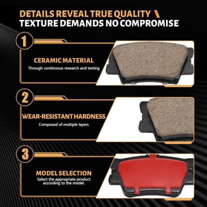 D1212 Rear Ceramic Brake Pads Kit Fit For Toyota Avalon 2008-2018, For Camry 2007-2023, For Matrix 2009-2013, For RAV4 2006-2018, For Lexus ES350 2007-2018, For ES300h 2013-2018 - size: HZ1212H