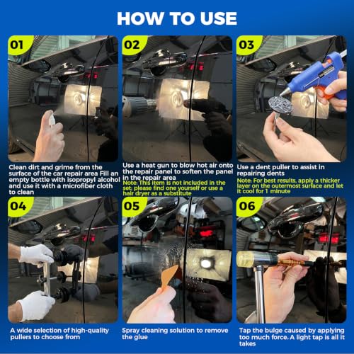 DISEN 101Pcs Paintless Dent Removal Kit, Car Dent Repair Tool Set with Bridge Puller, T-Slide Hammer, Glue Gun & Adhesive Sheets, for Dents, Dings, Creases and Hail Damage - size: 101 PCS