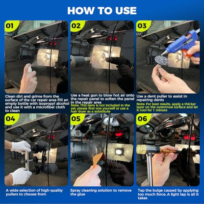 DISEN 101Pcs Paintless Dent Removal Kit, Car Dent Repair Tool Set with Bridge Puller, T-Slide Hammer, Glue Gun & Adhesive Sheets, for Dents, Dings, Creases and Hail Damage - size: 101 PCS
