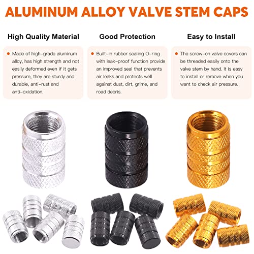 119Pc Valve Core Remover Tools with Aluminum Tire Stem Caps, Dual and 4-Way Valve Tool Kit for Automotive, Truck, Motorcycle, Bicycle