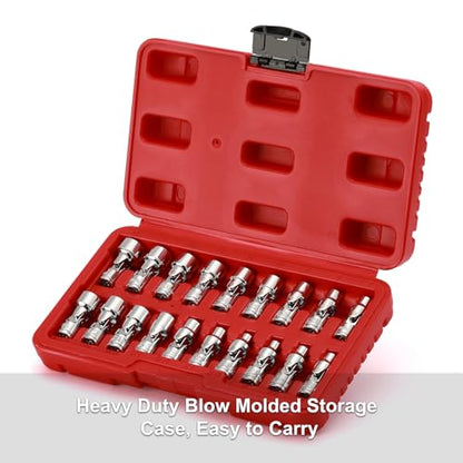 CASOMAN 19PCS 1/4" Drive Universal Joint Socket Set, Metric(5mm to 15mm) & SAE(3/16" to 9/16"), Flexible Wobble Sockets for Easier Access to Tight Spaces, 6-Point, Cr-V - size: 1/4"Dr. Metric & SAE