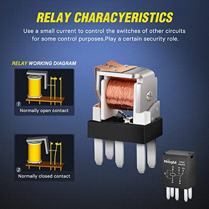 Nilight 5Pack 12V 5Pin Ultra Micro ISO SPST Relay 35A/20A for Fuel Pump - color: 5Pin Relay