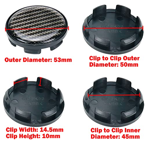 Modengzhe 4PCS Wheel Center Caps, 53mm Wheel Rim Hub Center Covers - color: Black With Fiber, size: Outer 53MM,Inner 50MM