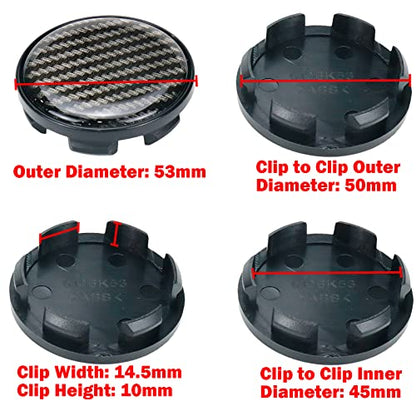 Modengzhe 4PCS Wheel Center Caps, 53mm Wheel Rim Hub Center Covers - color: Black With Fiber, size: Outer 53MM,Inner 50MM