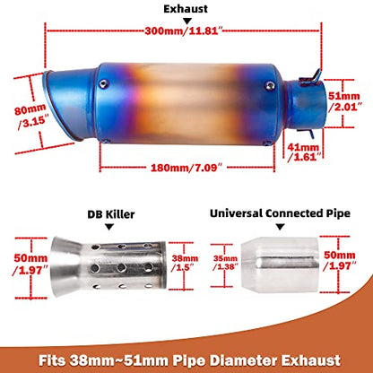 Universal Slip on Modified Exhaust Mufflers with Silencers Compatible with Motorcycle Grom ATV Dirt Bike Street Bike Scooter Pipe Diameter 38mm-51mm Exhaust,Blue - color: Blue