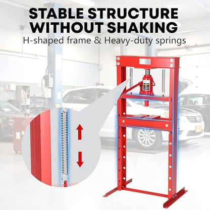 20 Ton Hydraulic H-Frame Shop Press, Heavy Duty Manual Hydraulic Press Machine with Adjustable Bed & Stamping Plates, Metal Working Press for Auto Repair, Garage, Engine Bearing Removal
