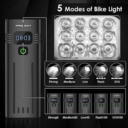 Bike Lights,Bike Light for Night Riding,10000Lumen LED Bike Headlight,Rechargeable Bike Headlight,Bright Bike Lights Front and Back with High Beam&Low Beam Light,Free Taillights - color: BLACK 12 LED