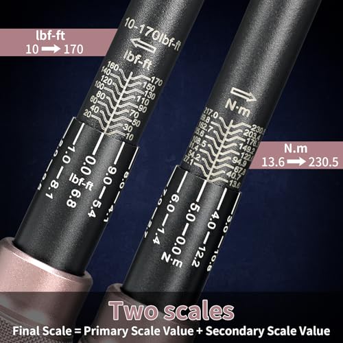 14Pcs 1/2-Inch Drive Click Torque Wrench Set 10-170 ft.lb/13.6-230.5 Nm, Dual-Direction Adjustable 72-Tooth Torque Wrench for Moto and Car Maintenance - size: 1/2" Torque Wrench Set(10-170 ft.lb/13.6-230.5 Nm)