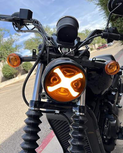 5-3/4 5.75" X-Style Motorcycle Headlight Yellow DRL Compatible with Sportster Iron 883 SuperLow XL883 XL1200,Softail Springer, Dyna Street Bob Low Rider - color: Yellow DRL