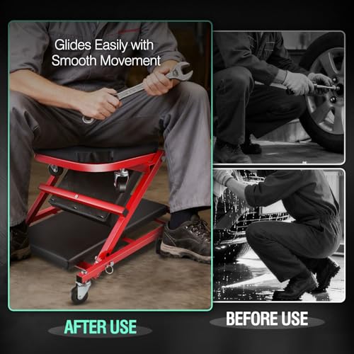 ‎DNA MOTORING TOOLS-00186 40 Inches 2 IN 1 Rolling Folding Car Creeper/Seat, 6 Pcs 2" Casters, 150kg Weight Capacity, Red - color: Red, size: 40 Inches