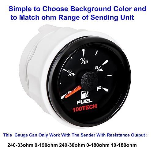 100TECH Boat Fuel Gauge Marine Fuel Gauge 5 Signals Adjustable All Black - size: All Black(Signal Selectable Fuel Gauge), style: Signal Selectable Fuel Gauge