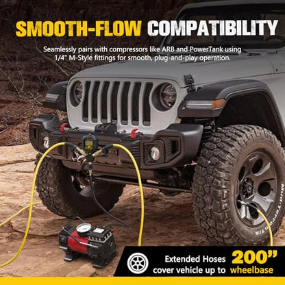 BUNKER INDUST 2 Tire Inflation Deflation System, Rapid High-Flow Air Up Down Kit with Digital Tire Pressure Gauge, 2 Wheels Off Road Tire Deflator Inflate-Up to 200" Wheelbase