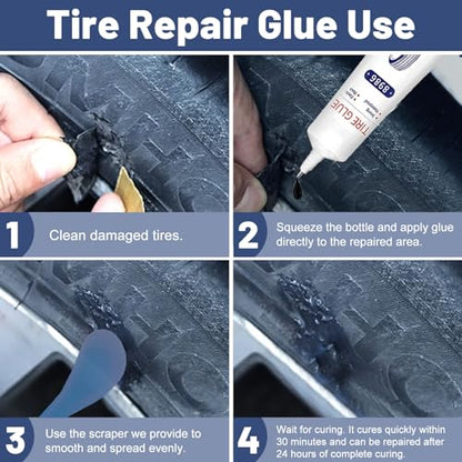 1DFAUL 24Pcs Tire Repair Glue Kit, 120ml Tire Patch Glue with Rubber Nail