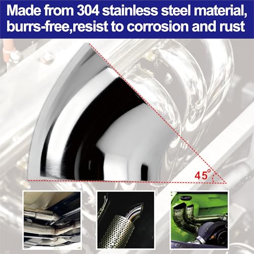 4PCS Stainless Steel Elbow 3" 45° Mandrel Bend Elbow-Thickness 16GA/.065" Wall, 304 Stainless Elbow Exhaust Tubing for Car Modified Exhaust Elbow Pipe, Stair Handrail - size: 3" 45° (4 Pack)