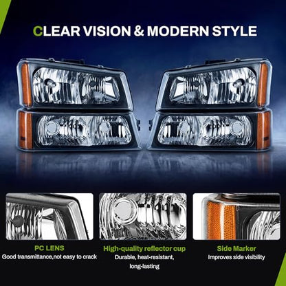 AUTOSAVER88 Headlight Assembly Compatible with Chevy Silverado 2003-2006 - color: OE - Black Housing/Amber/Clear