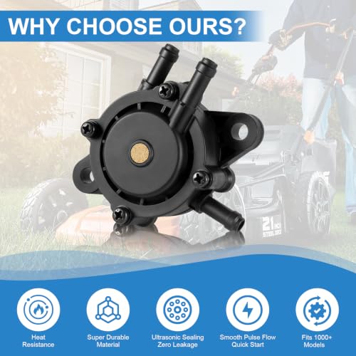 Fuel Pump Compatible with Kohler Briggs and Stratton Mikuni, Premium Fuel Pump for Lawn Mower Cub Cadet Golf Cart Club Car Fit John Deere Kawasaki Yamaha 808492 808656 with Filter and Oil Hose