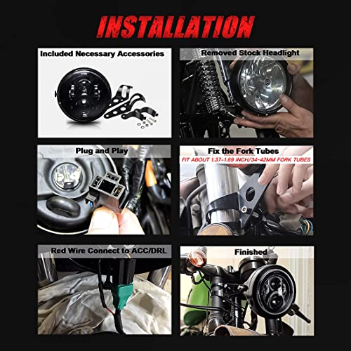 7" inch LED Motorcycle Headlight Round With Housing Bucket Hi/Low Beam LED Headlamp Assem with Mounting Bracket fit 1.37" to 1.69" Fork Tube Motorcycle for H-arley Yamaha Honda Suzuki Kawasaki - size: 7 Inch LED Motorcycle Headlight Hi/Low Beam