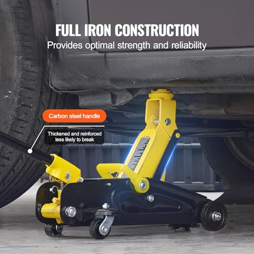 VEVOR Low Profile Floor Jack 1.5 Ton (3300 lbs), Heavy Duty Iron Hydraulic Racing Floor Jack, Hydraulic Car Jack, Single Piston Quick Lift Pump, 4.7"-12.1" Height Lifting Range (Yellow) - size: 1.5T