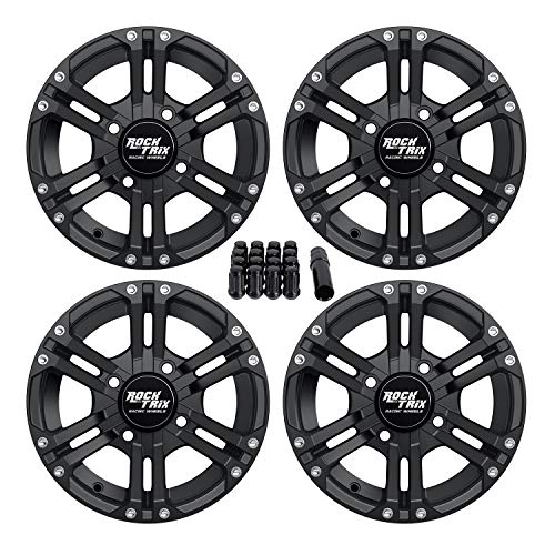 RockTrix RT101 12x7 ATV UTV Wheel 4x110 5+2 Offset Black with 10x1.25 Nuts - size: 12x7 (5+2)