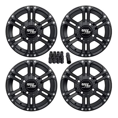 RockTrix RT101 12x7 ATV UTV Wheel 4x110 5+2 Offset Black with 10x1.25 Nuts - size: 12x7 (5+2)