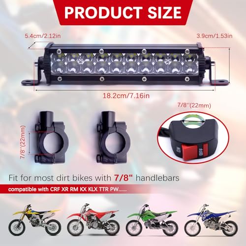Dirt Bike Light Bar, 60W 2500LM Motorcycle Headlight Bar Kit Switch
