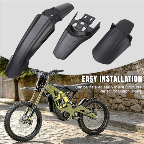 3PCS Surron Fender Kit - Front & Rear Mud Guards for Sur Ron Light Bee S/X, Segway X160/X260 Off‑Road Electric Motorcycle, Imitation Carbon Fiber Style - color: Black