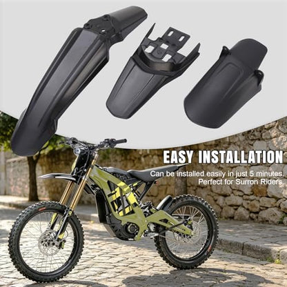 3PCS Surron Fender Kit - Front & Rear Mud Guards for Sur Ron Light Bee S/X, Segway X160/X260 Off‑Road Electric Motorcycle, Imitation Carbon Fiber Style - color: Black