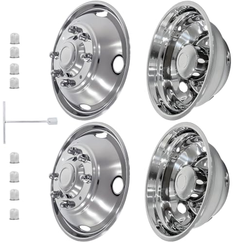 hightall 19.5 Wheel Simulators, 19.5" 10 Lug Stainless Steel Hubcaps,Polished Surface,2Pcs Front Wheel/2Pcs Rear Wheel,Bolts On Wheel Cover Set Compatible with Ford 1999-2002 F450/F550 - size: 19.5" For 1999-2002 F450 F550