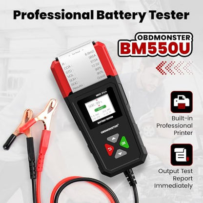 Car Battery Tester with Built-in Printer OBDMONSTER BM550U, 6V/12V/24V - color: Black+Red