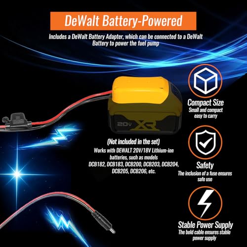 24V 120GPH Fuel Transfer Pump Set with Upgraded Carrying Case & Battery Adapter, Compatible with DeWalt 20V Battery, for Vehicles, Boats(120GPH 24V, Pump with Yellow Adapter) - color: 120GPH 24V, size: Carrying Case Set with Yellow Adapter