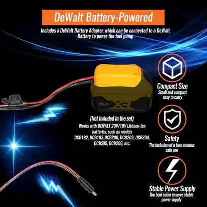 24V 120GPH Fuel Transfer Pump Set with Upgraded Carrying Case & Battery Adapter, Compatible with DeWalt 20V Battery, for Vehicles, Boats(120GPH 24V, Pump with Yellow Adapter) - color: 120GPH 24V, size: Carrying Case Set with Yellow Adapter