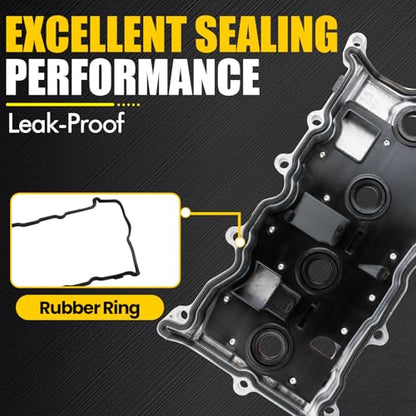 Aluminum Valve Cover Compatible with Nissan Altima 2007-2012, Rogue 2008-2013, Sentra 2007-2012, L4 2.5L Gas Replace 13264-JA00A 13270-JA00A with Gasket Oil Cap Bolts & Tube - color: Silver (Aluminum)