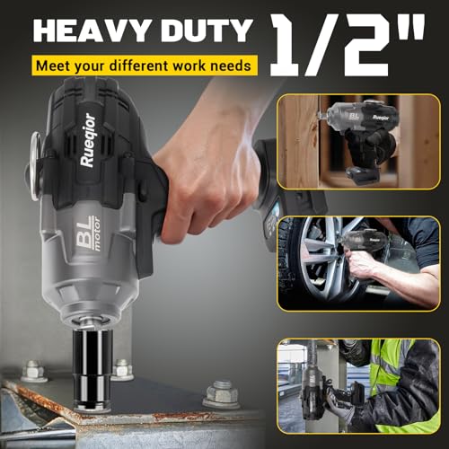 Cordless Impact Wrench 1/2" Compatible with Dewalt 20V Battery - color: Black 2000n 1/2in