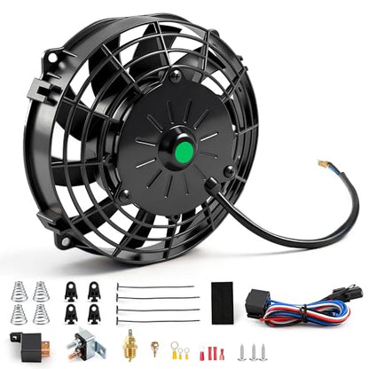 7 inch Slim Fan Electric Radiator Cooling Fan 12V 80W with Thermostat Wiring Switch Relay Kit Black - size: 7 Inch