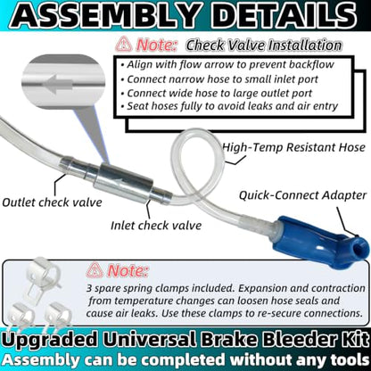 Universal Brake Bleeder Kit with One Way Check Valve, Adapter & Hose - Hydraulic Bleeding Tool for Car, Motorcycle and Clutch Systems - size: Requires Assembly