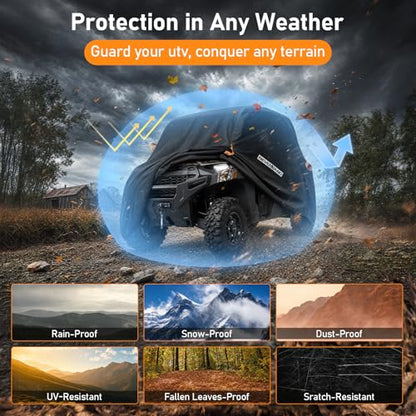 NEVERLAND UTV Cover Heavy Duty Ranger Cover Waterproof 4-6 Seater Side by Side Covers 4 Door All Weather Storage Reflective Strip Compatible with Polaris RZR XP Can Am Defender Maverick Yamaha SxS - size: XL: 165"Lx 67"Wx 76"H (Double Row Seats Plus）