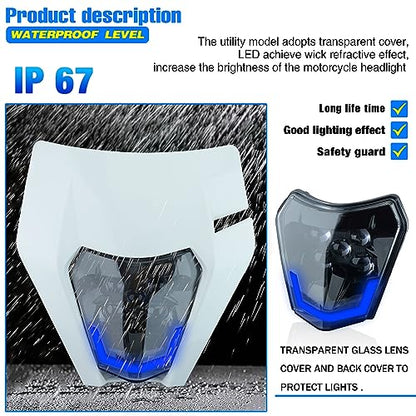Headlight Head Lamp Light Fairing Mask Day Running Light For ATV Scooters Dirt Pit Bike Enduro (White+Blue DRL) - color: White Blue DRL