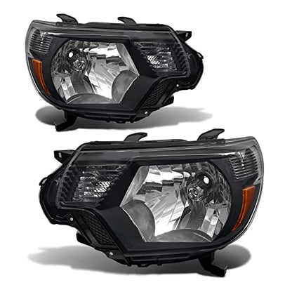 Headlight Assembly Pair for 2012-2015 Toyota Tacoma Black Housing Amber Reflector Left Right W/O Bulbs - color: Black Housing Amber Reflector Clear Lens
