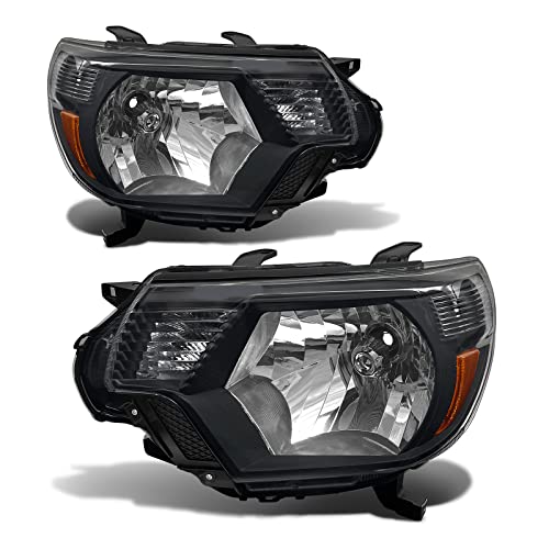 Headlight Assembly Pair for 2012-2015 Toyota Tacoma Black Housing Amber Reflector Left Right W/O Bulbs - color: Black Housing Amber Reflector Clear Lens