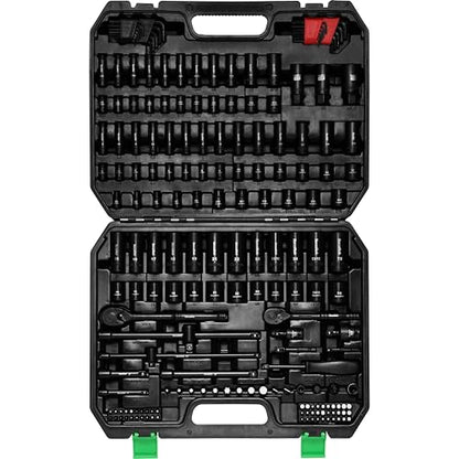 TecoTek 1/4" & 3/8" Dr. Impact Socket Set, 189 Piece Socket Wrench Set Mechanic Tools, Metric and SAE Full Set, CR-V, Deep & Shallow Socket with Ratchet Handle, Spark Plug Socket, Bits for Mechanic - style: 189-Piece 1/4" & 3/8" Drive Socket Set