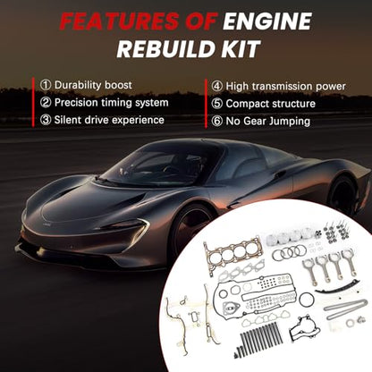 Engine Pistons Overhaul Rebuild Kit Connecting Rods Fit for Chevy Cruze 2011-2016 1.4L with Timing Chain Kit Intake Valves Cylinder Repair Kit Head Gaskets Replace 55562234 55355345 55564509