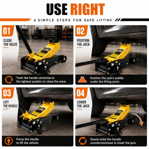 Jack Boss 3 Ton Low Profile, Steel Racing Floor Jack with Dual Pistons Quick Lift Pump for Sport Utility Vehicle, Lifting Range 3-15/16" min to 18-5/16" max, Net Weight 58.5 lb, Red - size: 3T