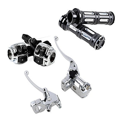 Astra Depot Chrome 1" Handlebar Switches Levers Grips Kit for Harley