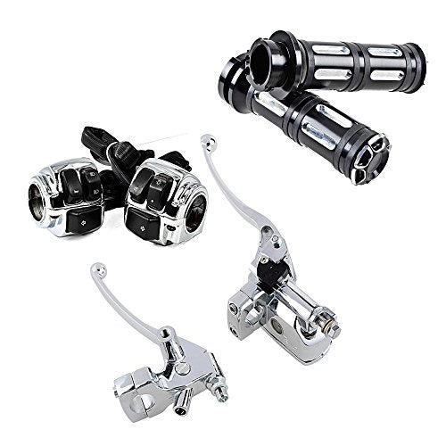 Compatible with 1996-2012 Harley Touring Chrome Kit 1" Handlebar Switch Control + Brake Master Cylinder Clutch Lever + Hand Grips