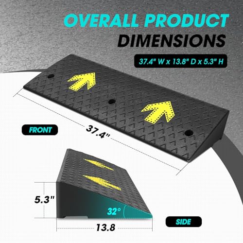 DNA Motoring 2pcs 5.3" Rise Rubber Arrow Curb Ramp Heavy Duty Loading Threshold Ramp 37.4" W x 13.8" D x 5.3" H for Loading Dock, Warehouse, Motorcycles, Cars, TOOLS-00651 - style: 5.3 in 2pcs w/Arrow