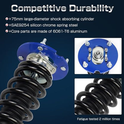Upgrade Adjustable Coilovers Compatible with Ford Mustang 2005-2014 High Poundage Coil Spring Absorber Struts Suspension Lowering Kit Blue - color: Blue